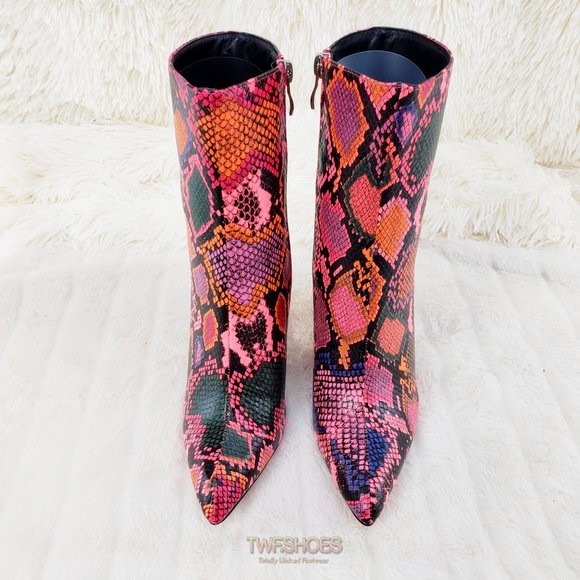 Hot Pink Multi 4" Chunky High Heel Ankle Boots - Picture 6 of 11